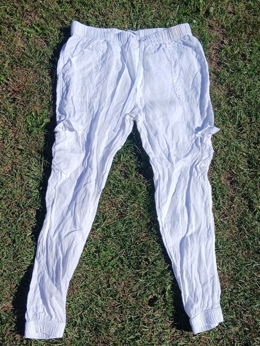 GUC Nicole Miller European Grown Flax 100% Linen Cargo White Pants
